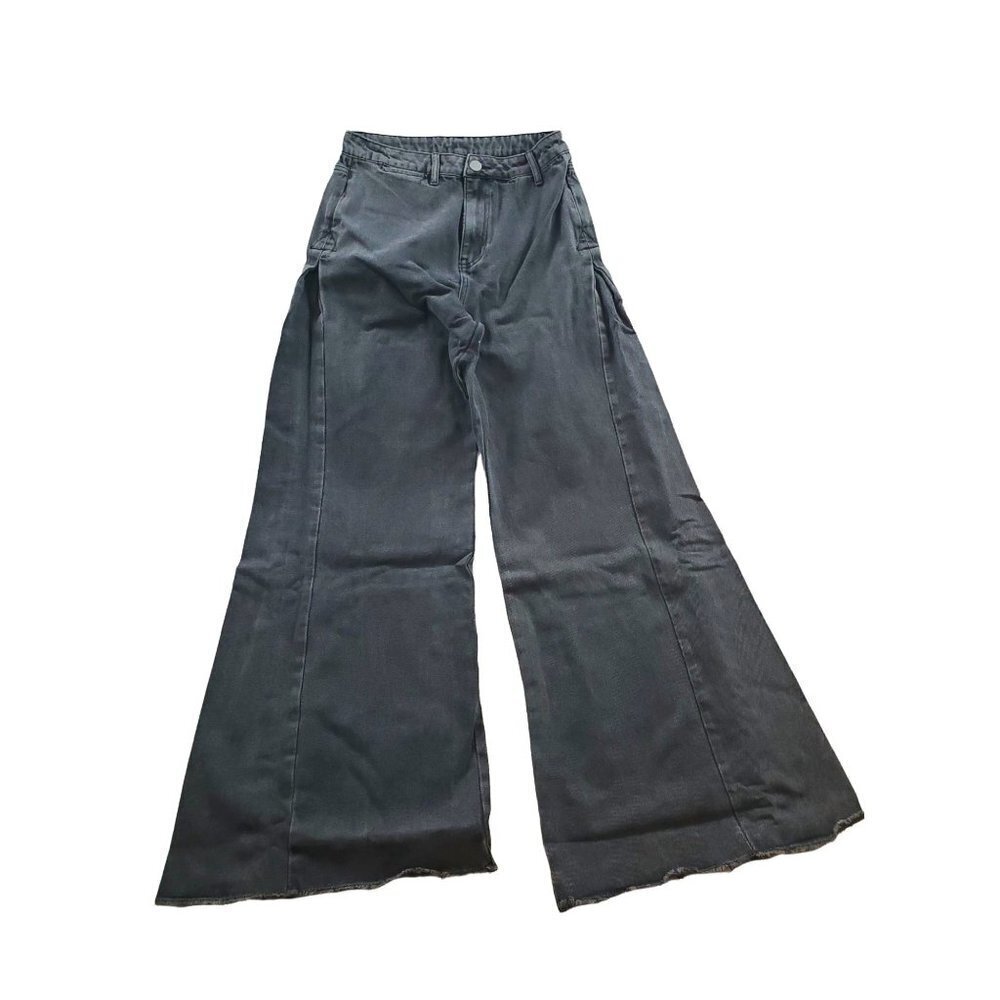 Shein Size 30 - 32 High Waist Raw Hem Wide Leg Hip Gusset Dark Grey Jeans